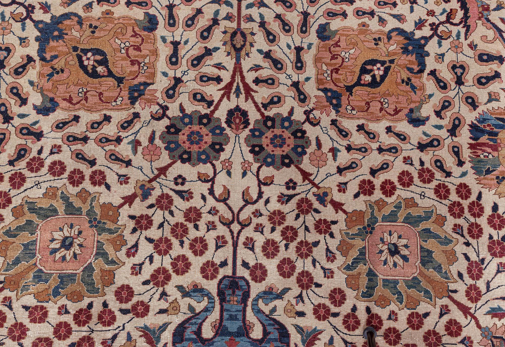 Lana Doris Leslie Blau Tappeto di lana antico indiano Amritsar Botanic fatto a mano in vendita