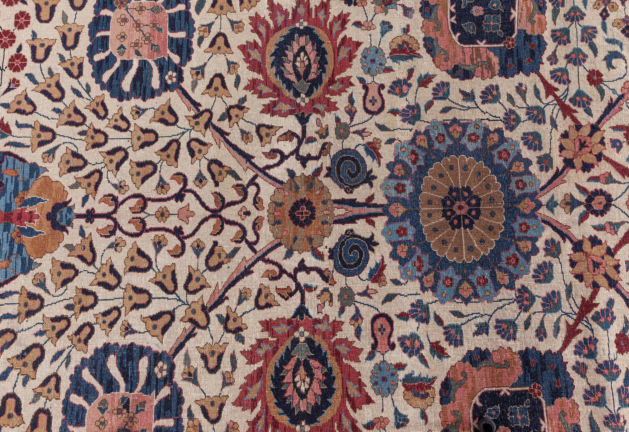 Doris Leslie Blau Tappeto di lana antico indiano Amritsar Botanic fatto a mano in vendita 1
