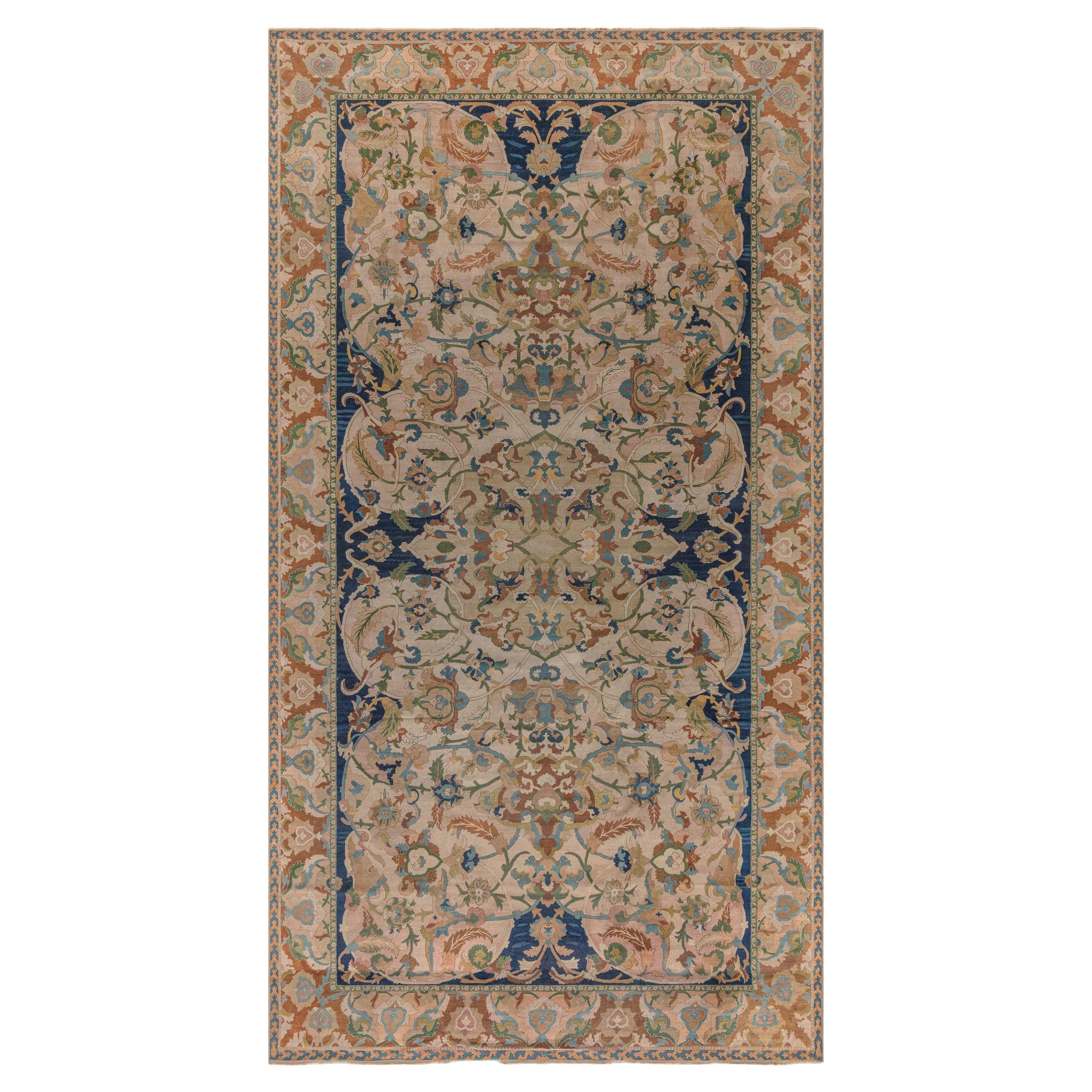 Doris Leslie Blau Antique Indian Bold, Botanic Handmade Wool Rug For Sale
