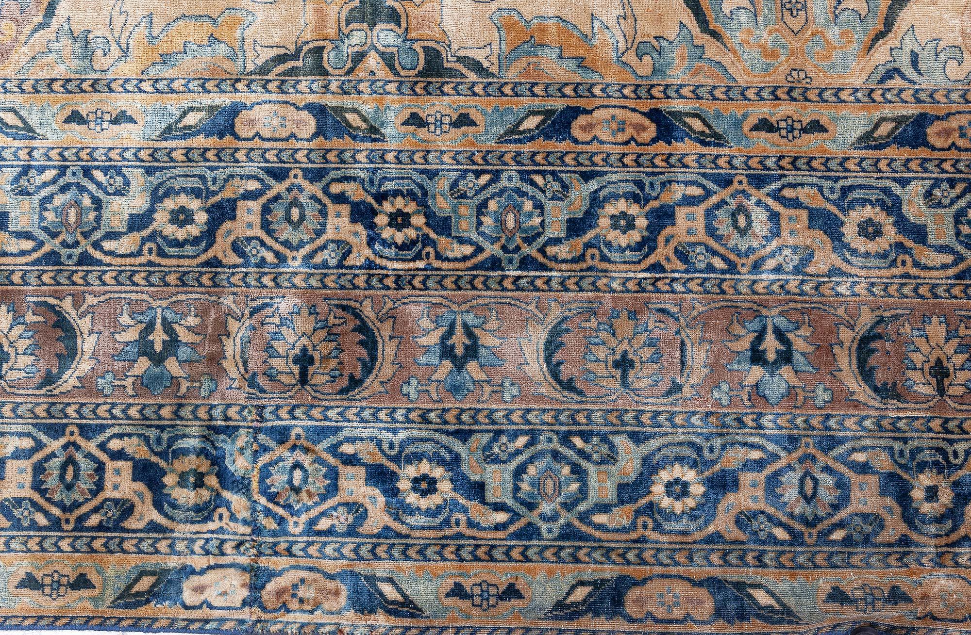 Hand-Woven Doris Leslie Blau Antique Indian Botanic Handmade Wool Rug For Sale