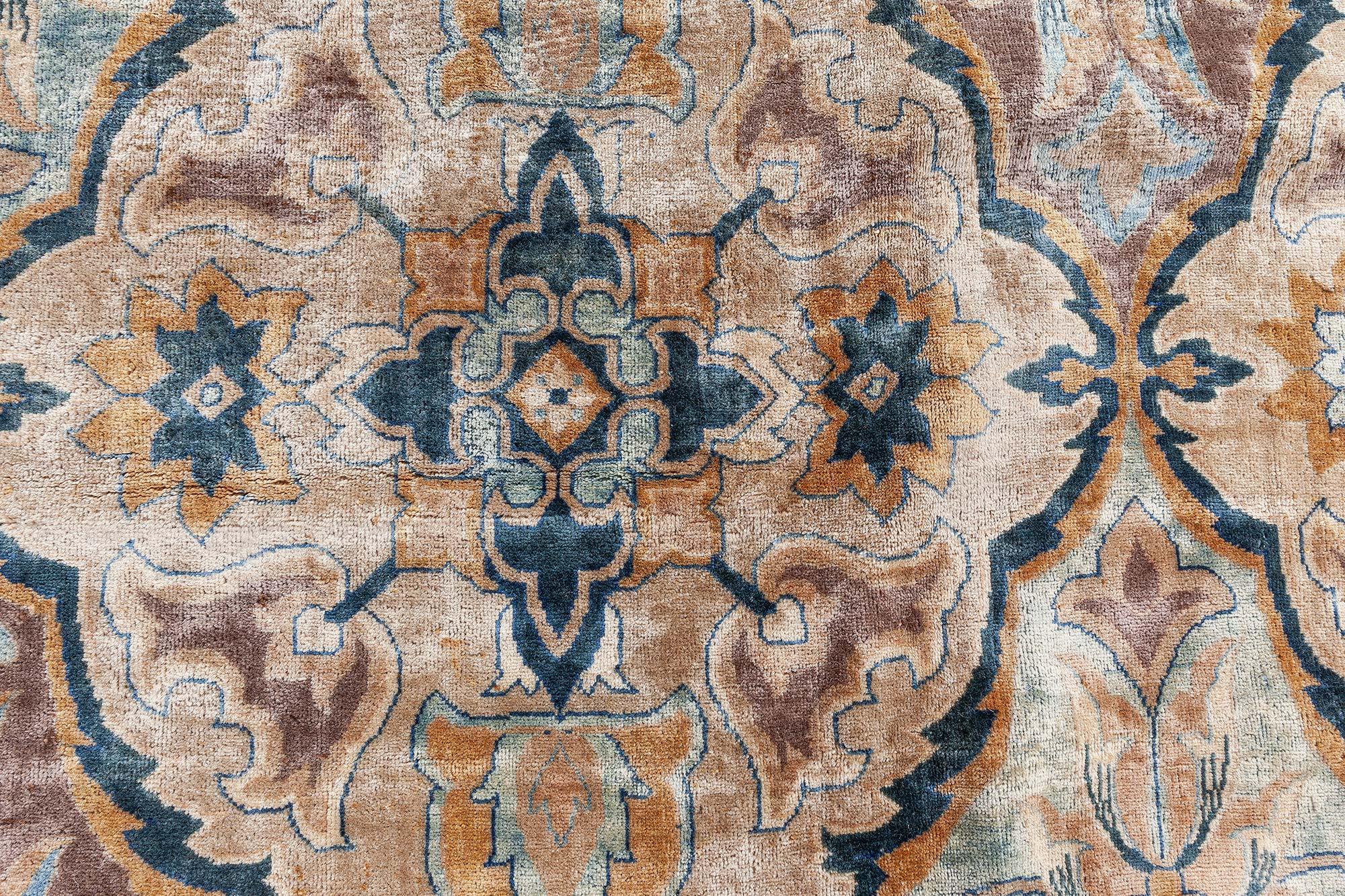 20th Century Doris Leslie Blau Antique Indian Botanic Handmade Wool Rug For Sale