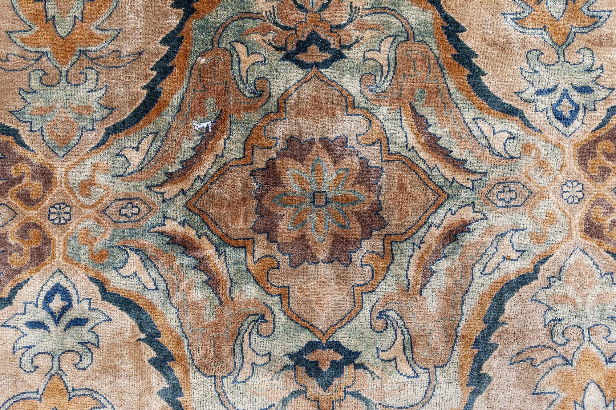 Doris Leslie Blau Antique Indian Botanic Handmade Wool Rug For Sale 1