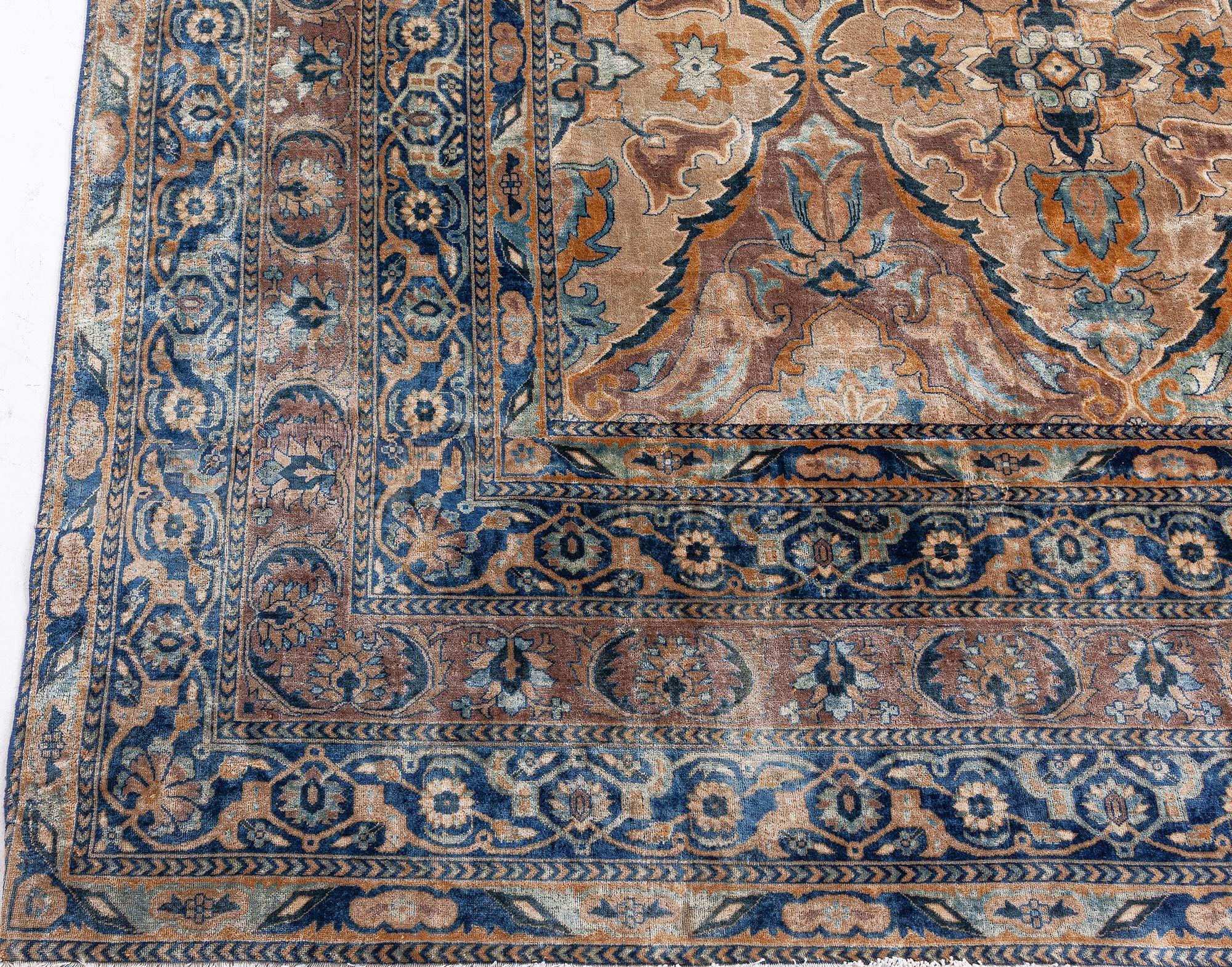 Doris Leslie Blau Antique Indian Botanic Handmade Wool Rug For Sale 2