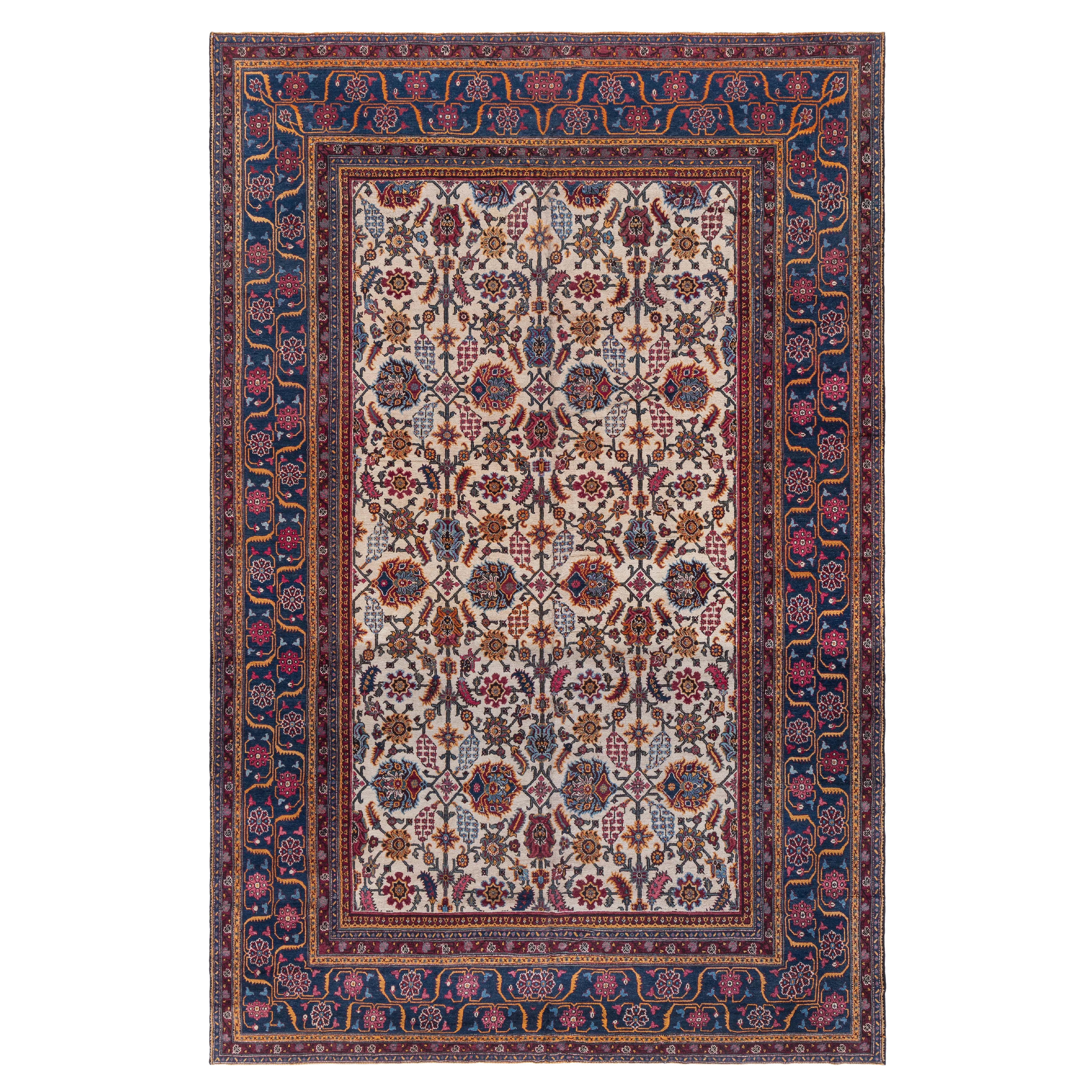 Doris Leslie Blau Antique Indian Botanic Handmade Wool Rug For Sale