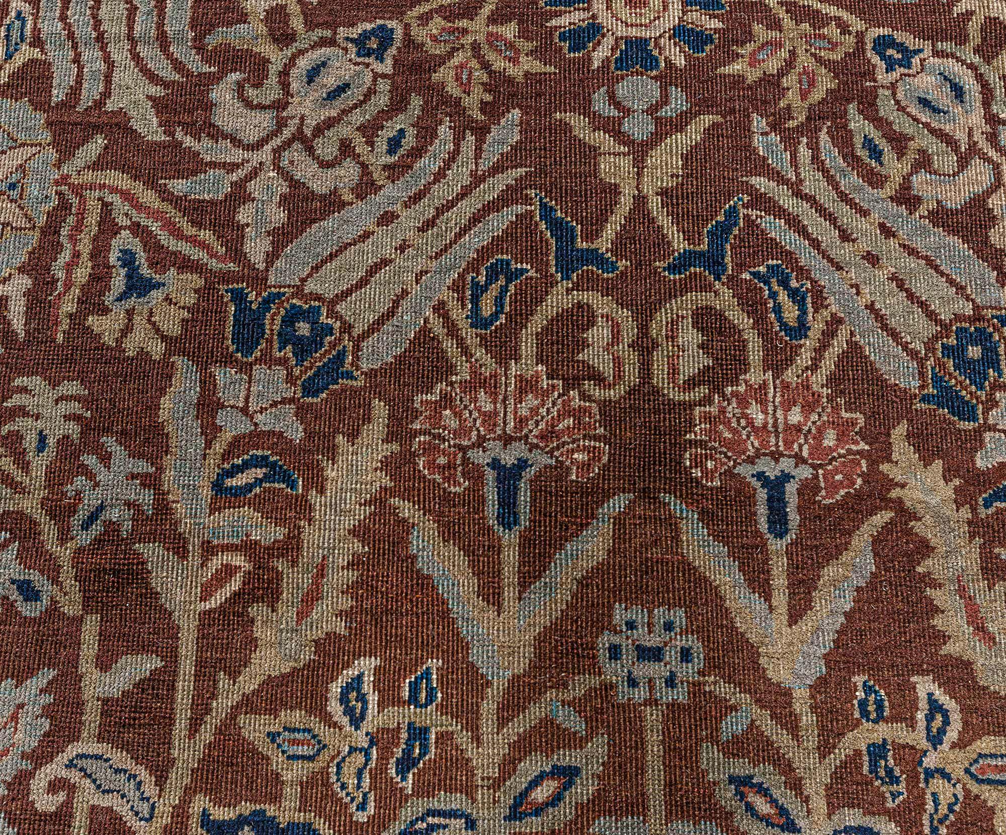 Alfombra de lana Doris Leslie Blau Antique Indian Brown hecha a mano Indio en venta