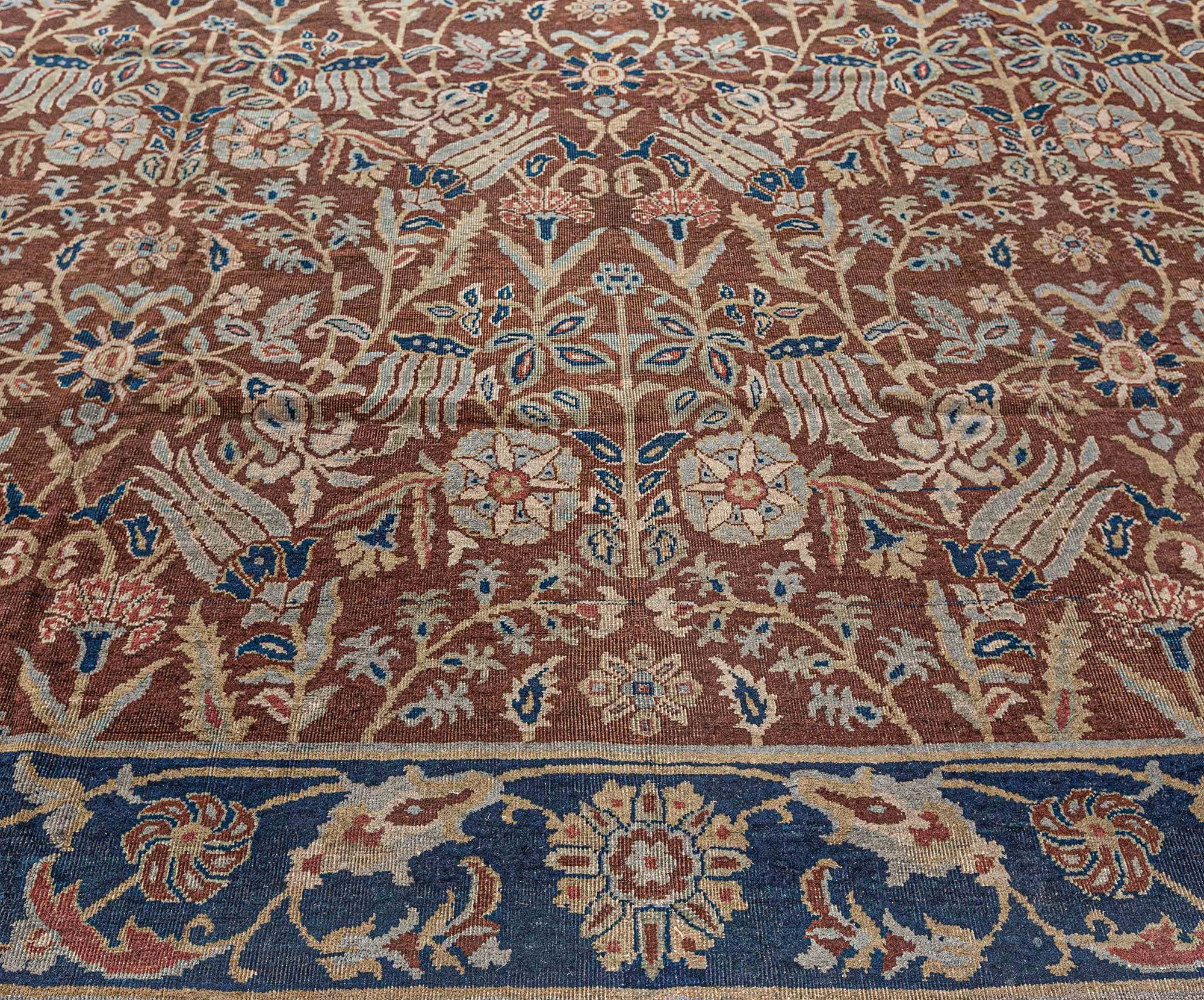 Alfombra de lana Doris Leslie Blau Antique Indian Brown hecha a mano Lana en venta