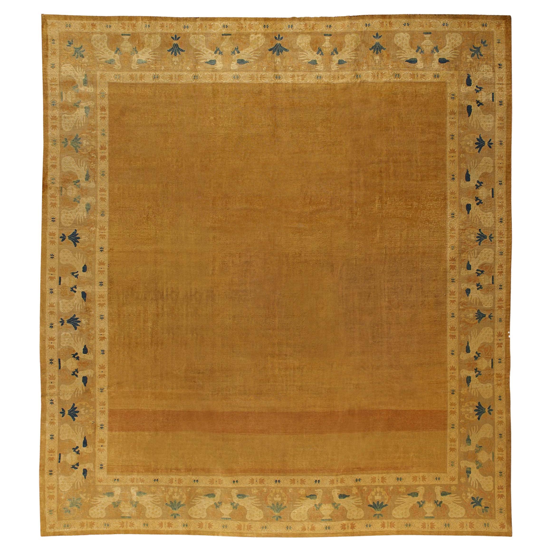 Doris Leslie Blauer antiker indischer Lahore handgeknüpfter Teppich aus Wolle im Angebot