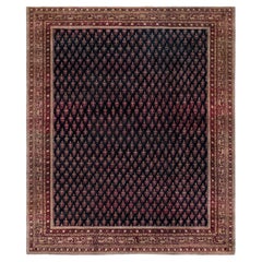 Doris Leslie Blau Antique Indian Navy Blue With Burgundy Rug - c. 1900 Agra