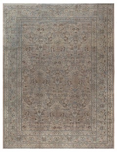 Doris Leslie Blau Antique Khorassan Floral Allover Classic Taupe Rug - c. 1920