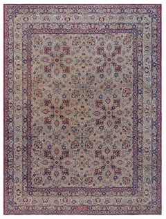 Doris Leslie Blau Antique Kirman Allover Floral Light Beige Rug - c. 1900