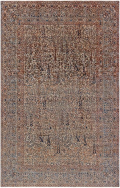 Doris Leslie Blau Antique Kirman Allover Floral Soft Beige Rug - c. 1900