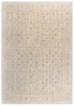 Doris Leslie Blau Antique Kirman Allover Floral Soft Beige Rug - c. 1920
