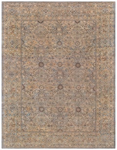 Doris Leslie Blau Antique Kirman Allover Floral Warm Tan Rug - c. 1880