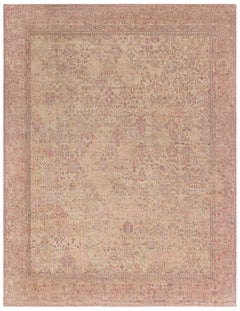 Doris Leslie Blau Antique Kirman Allover Floral Warm Tan Rug - c. 1880