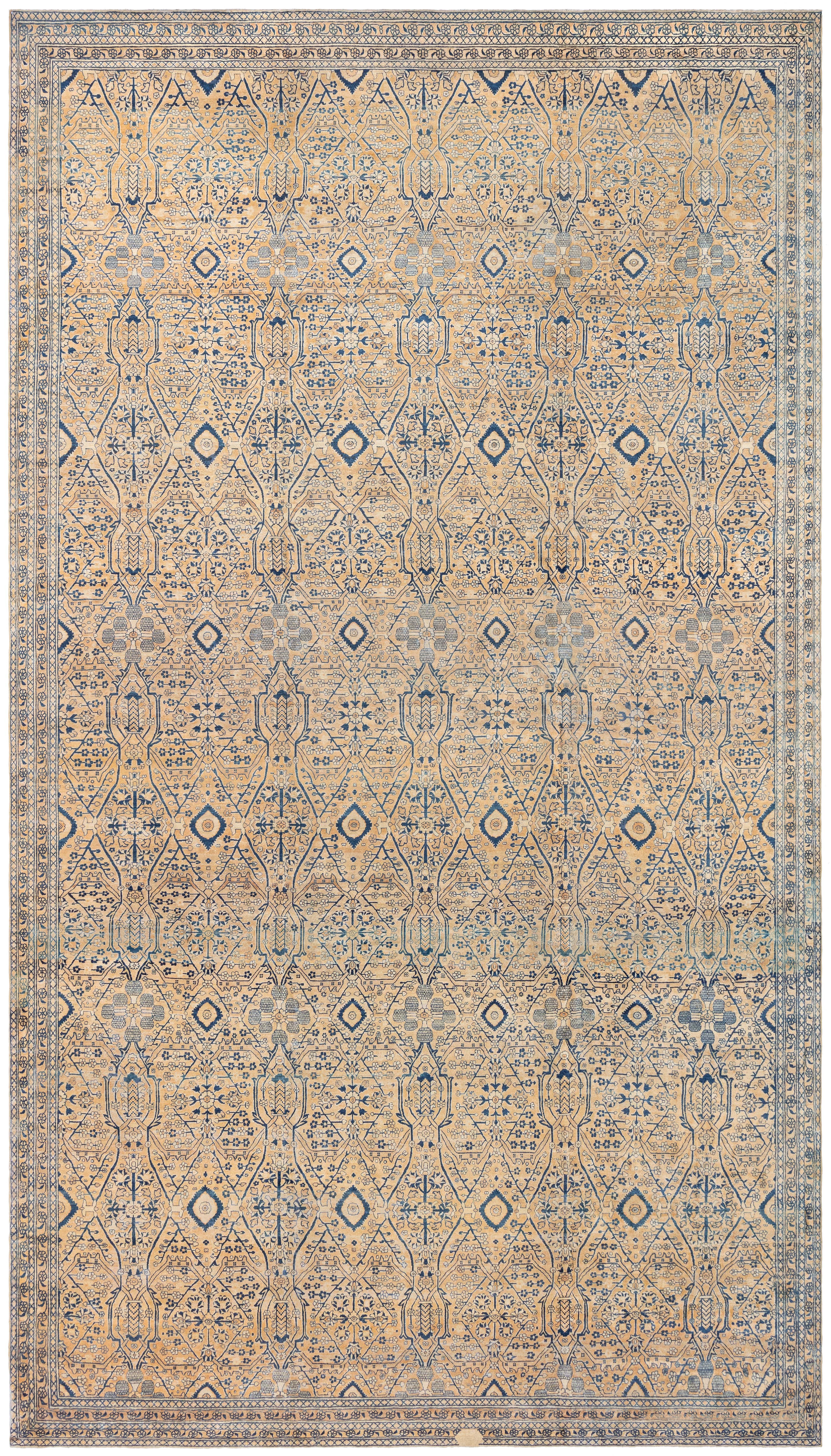 Doris Leslie Blau Antique Kirman Botanic Alfombra hecha a mano tamaño ajustado