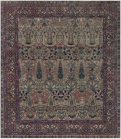 Doris Leslie Blau Antique Kirman Cream Beige Carpet - c. 1920 Garden Design