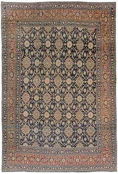 Doris Leslie Blau Antique Kirman Floral Allover Light Beige Rug - c. 1880
