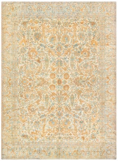 Doris Leslie Blau Tappeto antico Kirman floreale a trifoglio sabbia chiara - C.C. 1900