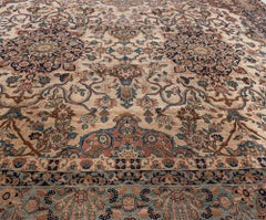 Doris Leslie Blau Antique Kirman Floral Allover Soft Beige Rug - c. 1900