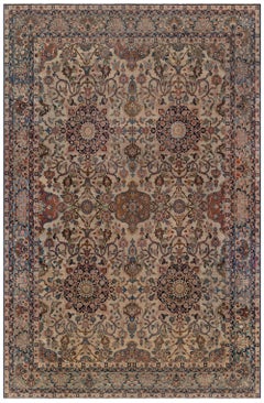 Doris Leslie Blau Antique Kirman Floral Allover Soft Beige Rug - c. 1900