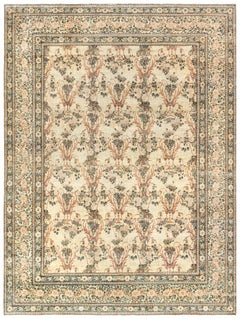 Doris Leslie Blau Antique Kirman Floral Allover Soft Beige Rug - c. 1920