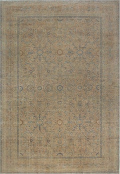 Doris Leslie Blau Antique Kirman Floral Allover Warm Tan Rug - c. 1900
