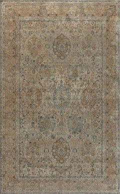 Doris Leslie Blau Antique Kirman Floral Allover Warm Tan Rug - c. 1910