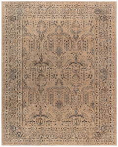 Doris Leslie Blau Antique Kirman Floral Warm Tan With Dark Gray Rug - c. 1920