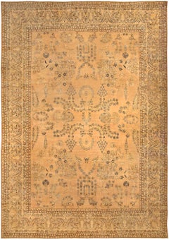 Doris Leslie Blau Antique Kirman Medallion Warm Tan Carpet - c. 1900