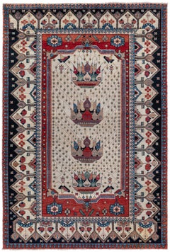 Doris Leslie Blau Antique Malayer Floral Allover Light Beige Hand-Knotted Rug