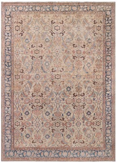 Doris Leslie Blau Antique Malayer Floral Allover Warm Tan Rug - c. 1920