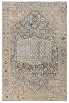 Doris Leslie Blau Antique Malayer Floral Medallion Pale Sand Rug - c. 1920