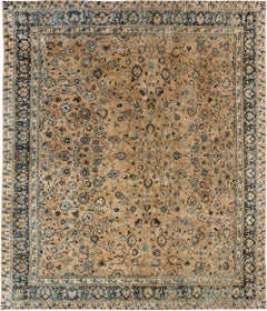 Doris Leslie Blau Antique Meshad Allover Floral Warm Tan Carpet - c. 1900