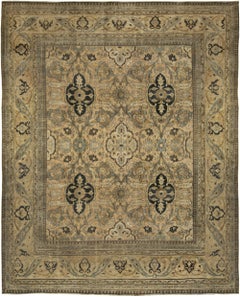 Doris Leslie Blau Antique Meshad Floral Allover Warm Tan Carpet - c. 1900