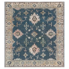 Doris Leslie Blau Antique Oushak Turkish Allover Floral Blue Rug - c. 1930
