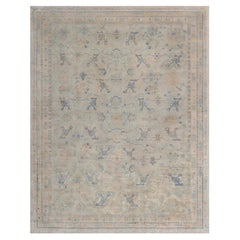 Doris Leslie Blau Antique Oushak Turkish Allover Floral Light Gray Rug - c. 1925