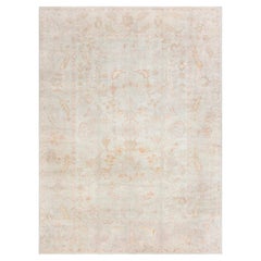 Doris Leslie Blau Antique Oushak Turkish Allover Floral Soft Beige Rug - c. 1900