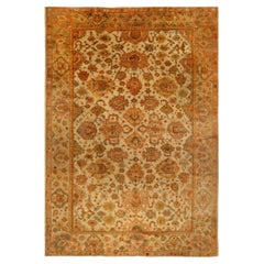 Doris Leslie Blau Antique Oushak Turkish Allover Floral Soft Beige Rug - c. 1900