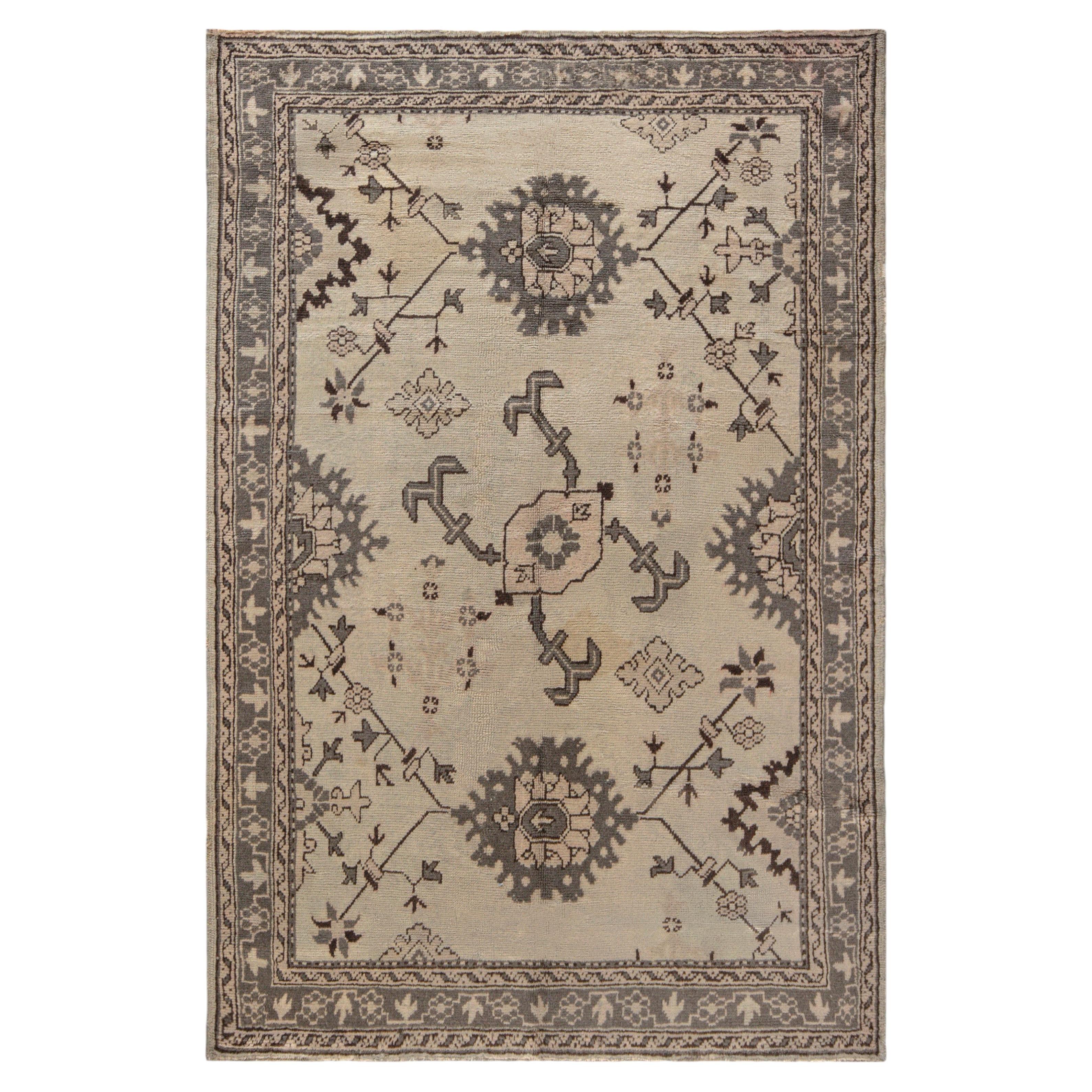 Doris Leslie Blau Antique Oushak Turkish Allover Floral Soft Beige Rug - c. 1920 For Sale