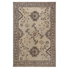 Doris Leslie Blau Antique Oushak Turkish Allover Floral Soft Beige Rug - c. 1920