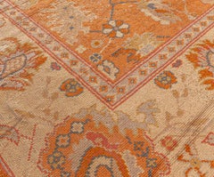Doris Leslie Blau Antique Oushak Turkish Allover Floral Warm Tan Rug - c. 1920