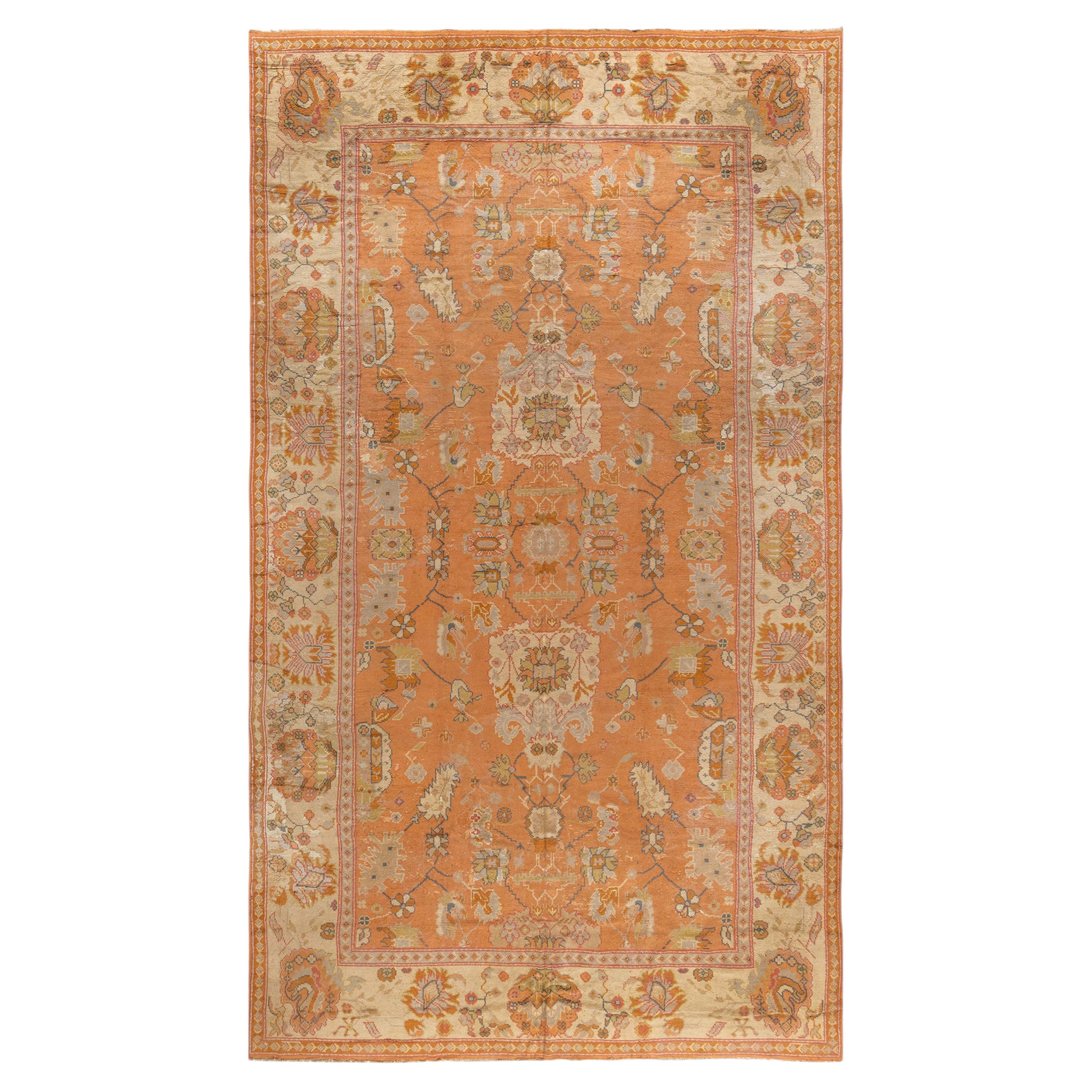 Doris Leslie Blau Antique Oushak Turkish Allover Floral Warm Tan Rug - c. 1920
