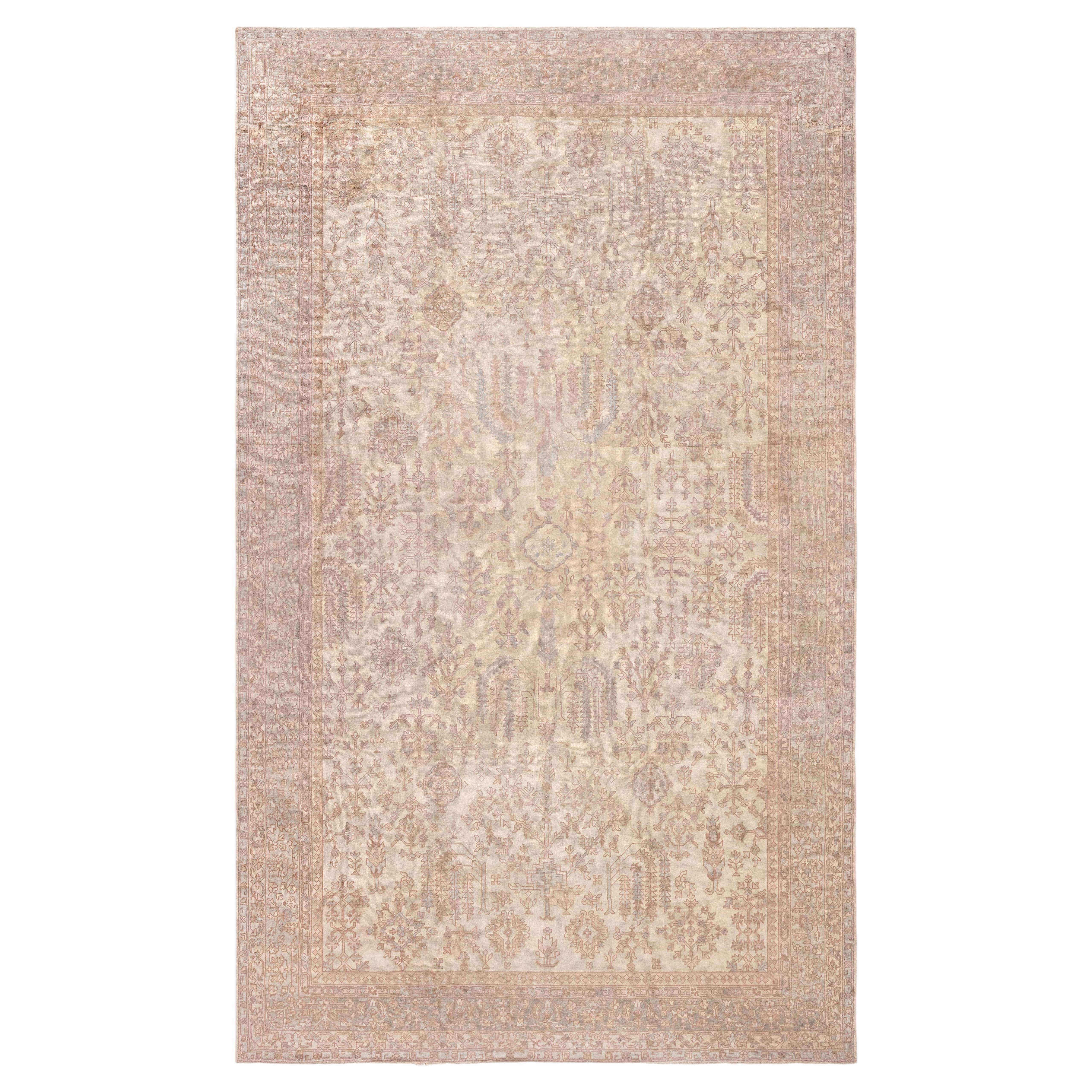 Doris Leslie Blau Antique Oushak Turkish Floral Allover Pale Sand Rug - c. 1920