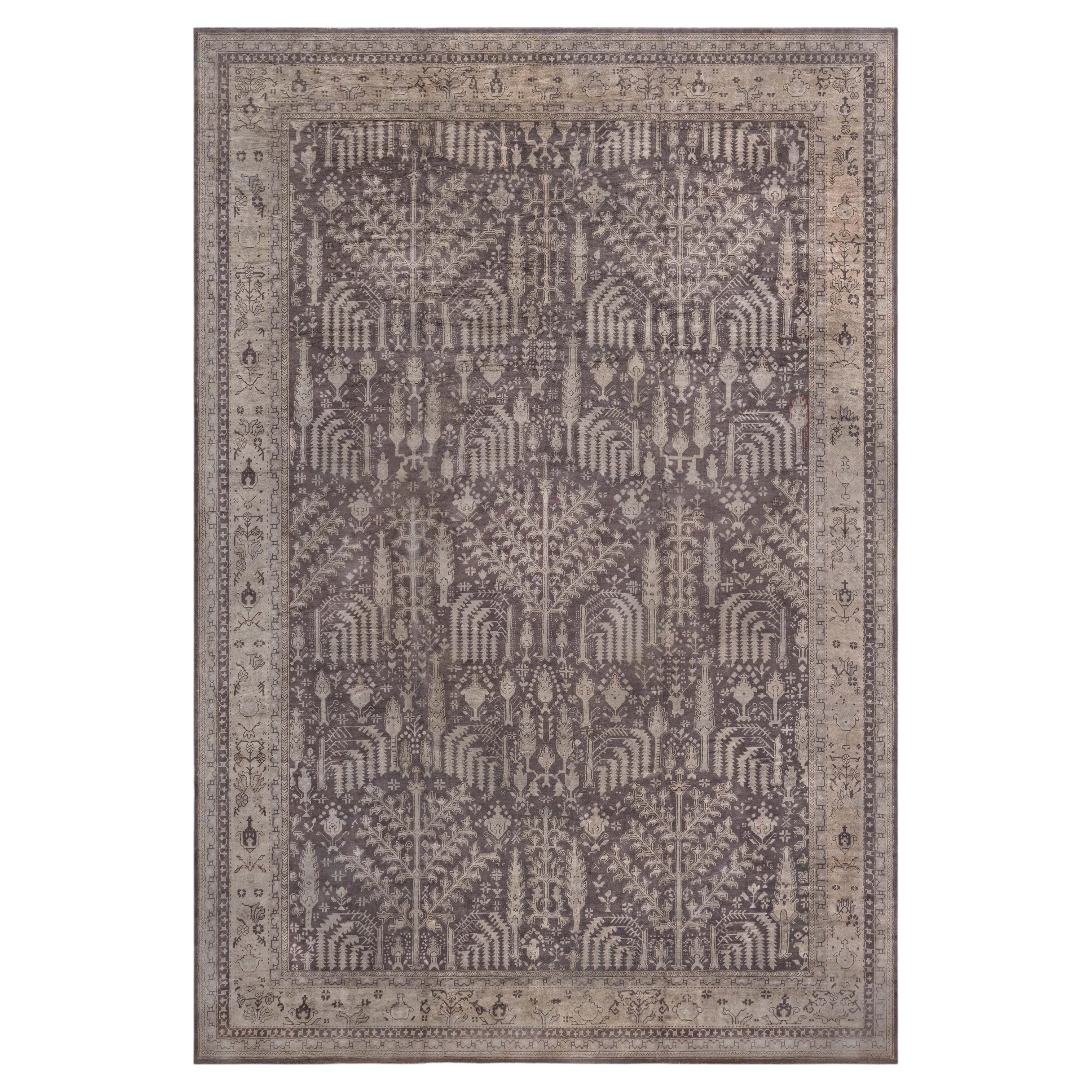 Doris Leslie Blau Antique Oushak Turkish Floral Allover Pale Sand Rug - c. 1920 For Sale
