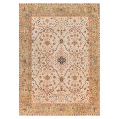 Doris Leslie Blau Antique Oushak Turkish Floral Allover Soft Beige Rug - c. 1900
