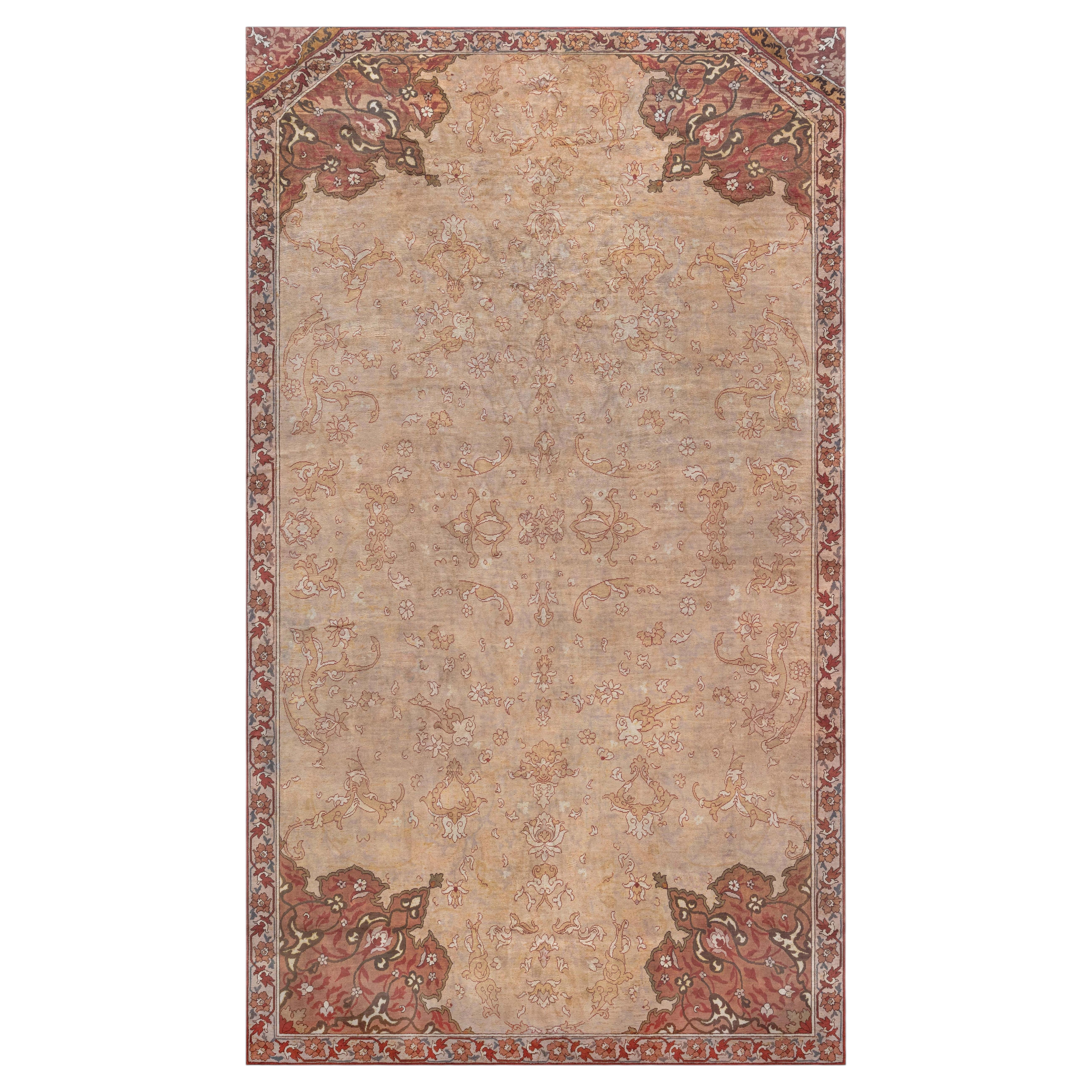 Doris Leslie Blau Antique Oushak Turkish Floral Allover Warm Tan Rug - c. 1900
