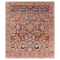 Doris Leslie Blau Antique Oushak Turkish Floral Allover Warm Tan Rug - c. 1940