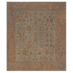Doris Leslie Blau Antique Oushak Turkish Floral Classic Taupe Rug - c. 1920