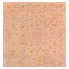 Doris Leslie Blau Antique Oushak Turkish Floral Dusty Pink Carpet - c. 1900