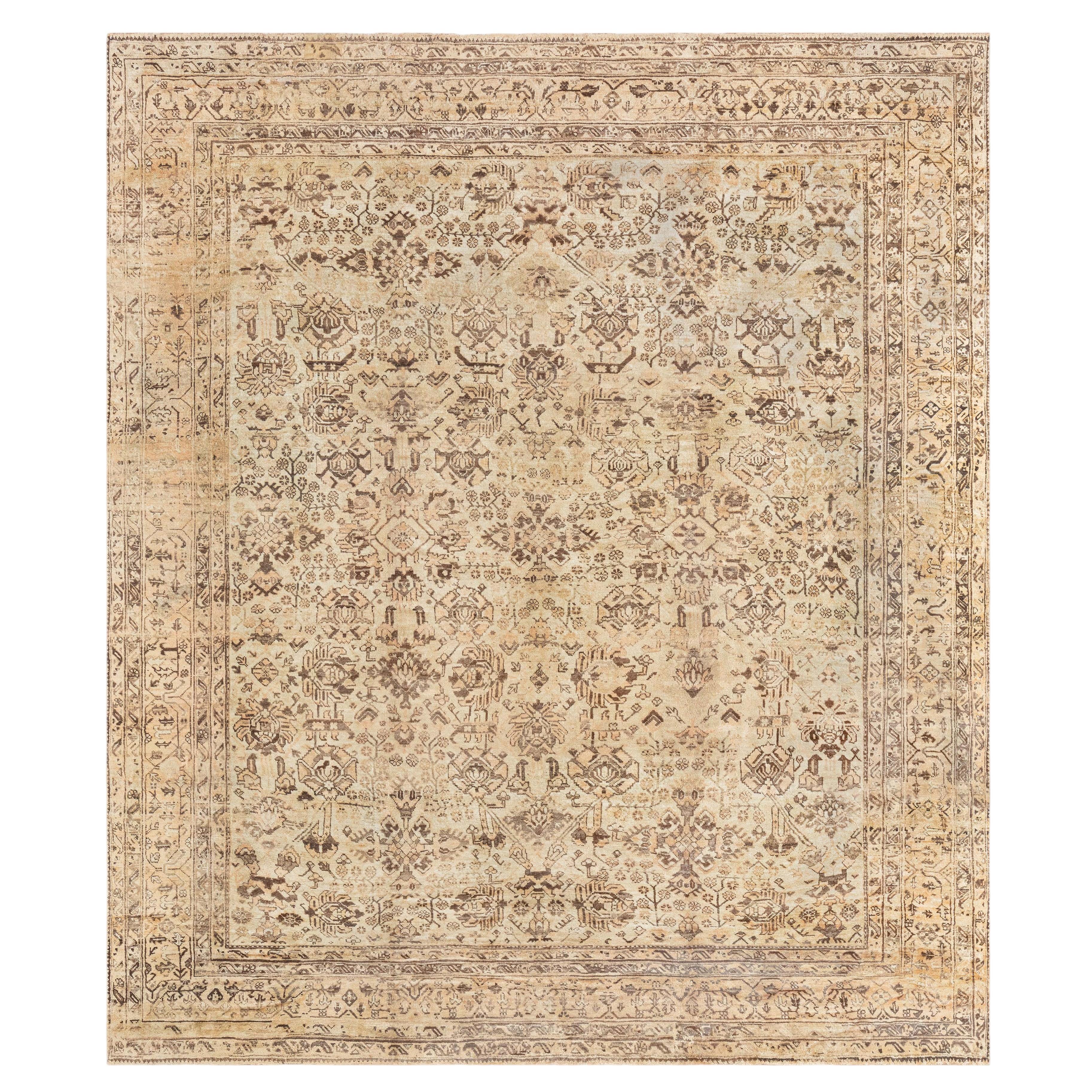 Doris Leslie Blau Antique Oushak Turkish Floral Light Beige Rug - c. 1900